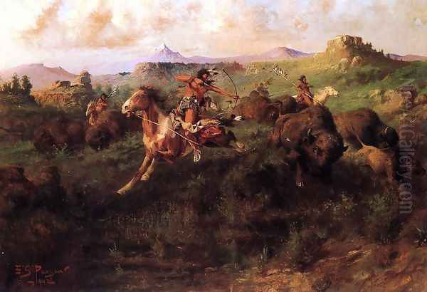 Buffalo Hunt Oil Painting by Charles Christian Nahl