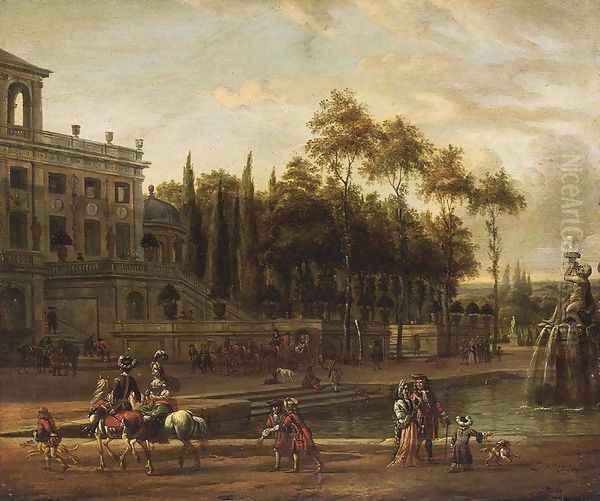 Italianate Park Landscape 1687 Oil Painting by Abraham Storck