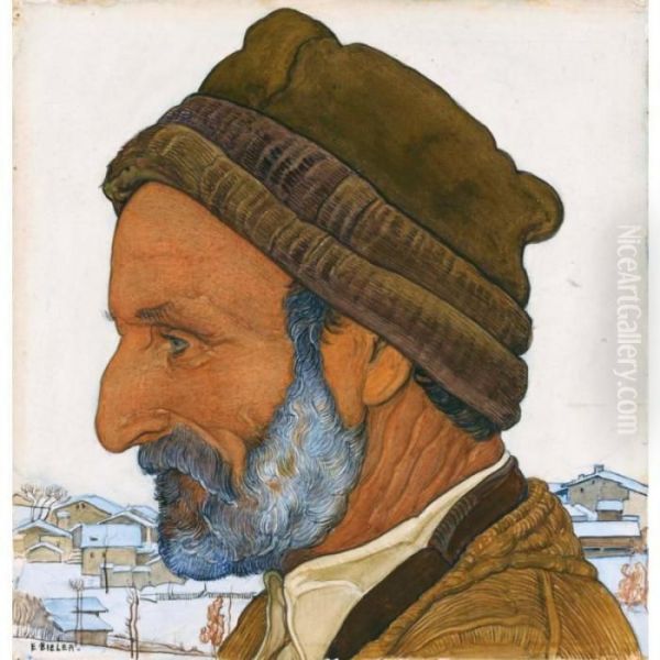 L'homme Au Bonnet De Fourrure Oil Painting by Ernest Bieler