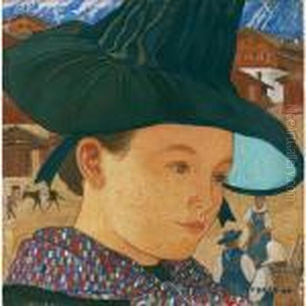 Jeune Fille Au Chapeau Oil Painting by Ernest Bieler