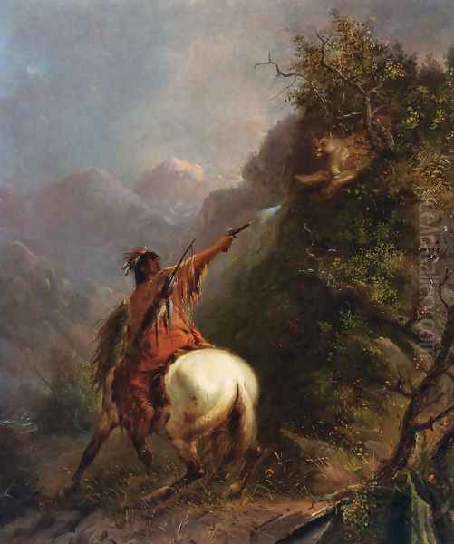 Indian Shooting a Cougar Oil Painting by Alfred Jacob Miller