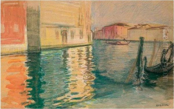 Canal A Venise Oil Painting by Ernest Bieler