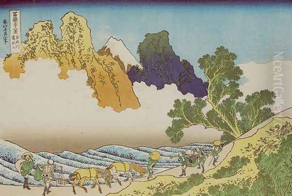 Back of Mount Fuji from Minobu River (Minobugawa ura Fuji) Oil Painting by Katsushika Hokusai