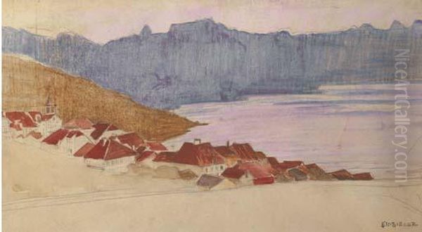 Vue De Rivaz Oil Painting by Ernest Bieler