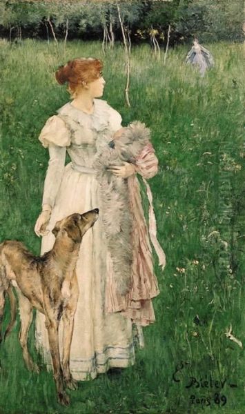 Dame Mit Windhund Oil Painting by Ernest Bieler