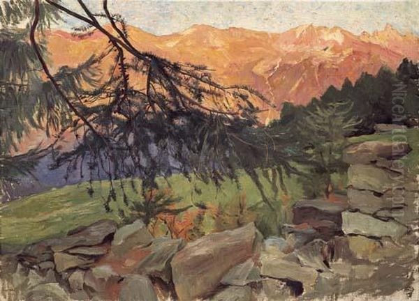 Paysage Valaisan Oil Painting by Ernest Bieler