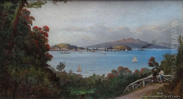 Auckland Harbour From Parnell Rose Gardens Oil Painting by Charles Blomfield