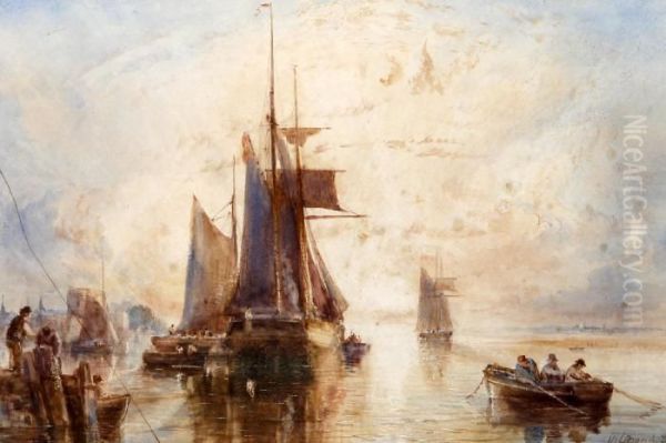 Shipping In A Calm Oil Painting by William Joseph Caesar Julius Bond