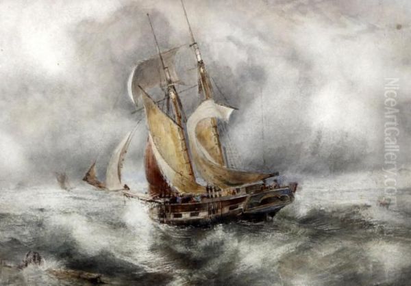 Sailing Boat In Rough Seas Oil Painting by William Joseph Caesar Julius Bond