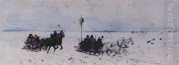 Sledging to Czarnokozinice Oil Painting by Adam Chmielowski