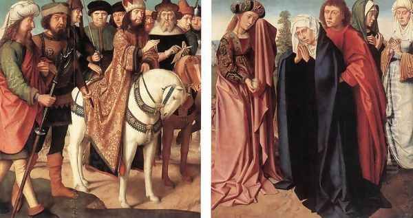 Pilate's Dispute with the High Priest and The Holy Women and St John at Golgotha 1480-85 Oil Painting by Gerard David