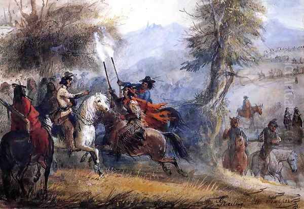 Greeting the Trappers Oil Painting by Alfred Jacob Miller