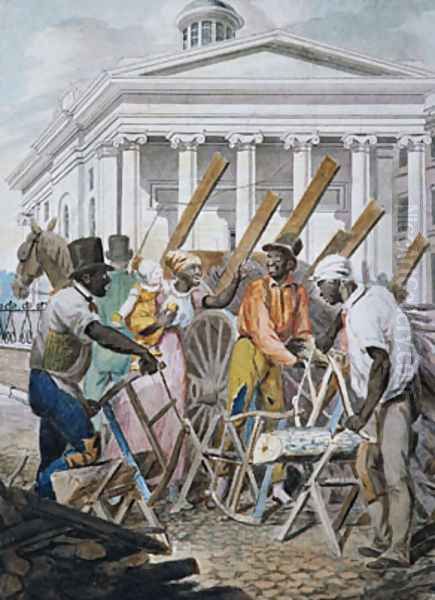 Black Sawyers Working in front of the Bank of Pennsylvania, Philadelphia Oil Painting by John Lewis Krimmel