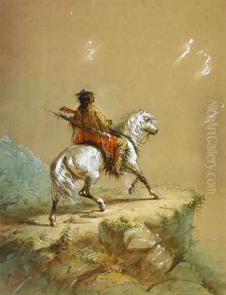 Crow Indian on the Lookout I Oil Painting by Alfred Jacob Miller