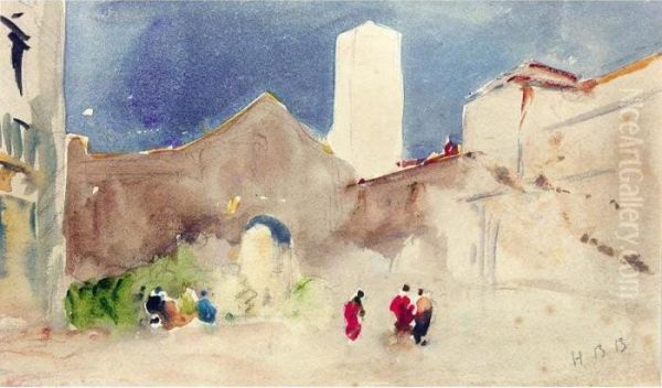 Town Scene With Tower Oil Painting by Hercules Brabazon Brabazon