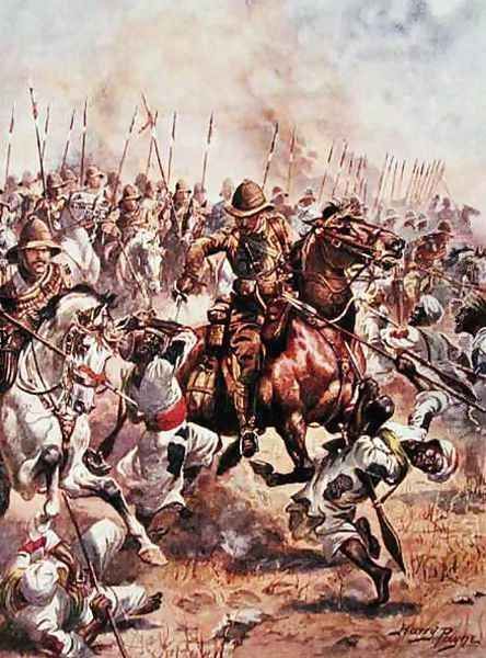 Charge of the Twenty-First Lancers, illustration from Glorious Battles of English History by Major C.H. Wylly, 1920s Oil Painting by Henry A. (Harry) Payne