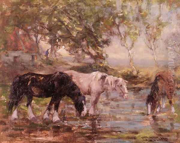 Horses at a Pool Oil Painting by George Smith