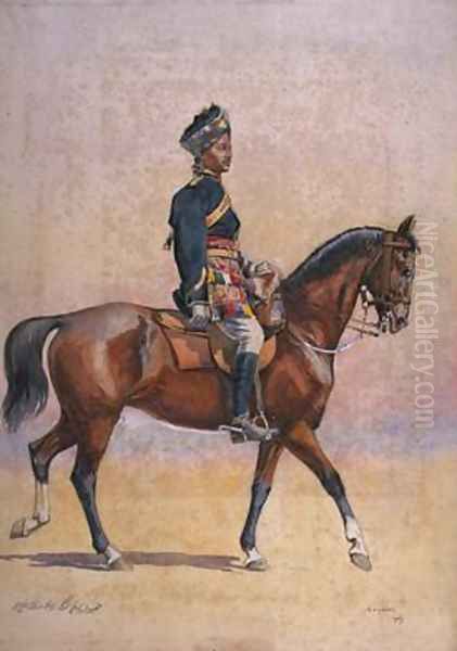 Soldier of the 12th Cavalry Jemadar Dogra Oil Painting by Alfred Crowdy Lovett