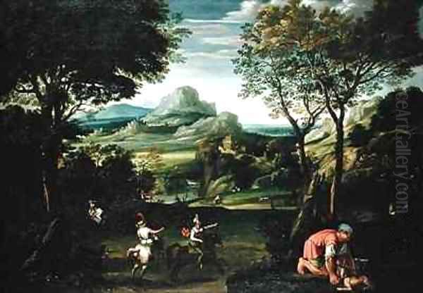 Landscape with Boats or Landscape with Hunting Scene Oil Painting by Domenico Zampieri (Domenichino)