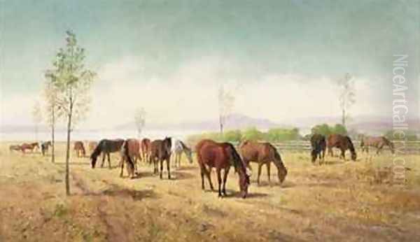 Horses Grazing Berkeley Oil Painting by William Hahn