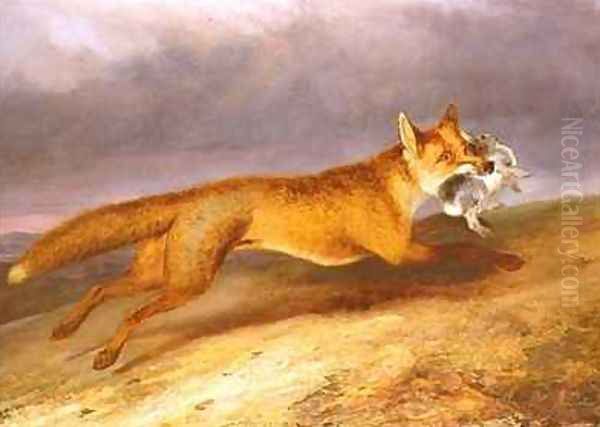 Fox making off with a Rabbit Oil Painting by Charles Hancock