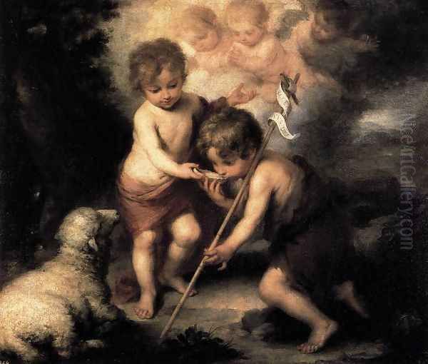 Infant Christ Offering a Drink of Water to St John 1675-80 Oil Painting by Bartolome Esteban Murillo