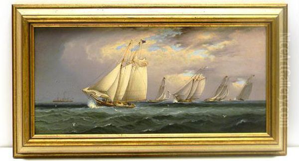 Scene Depicting A Yacht Race With Steamship In Left Background Oil Painting by James E. Buttersworth