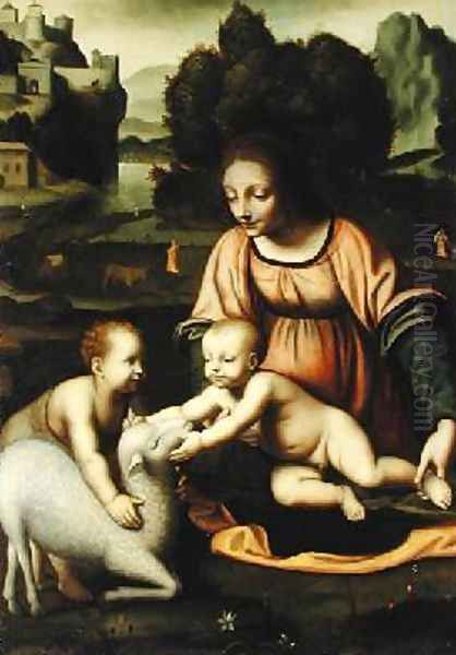 Madonna and Child with St John and the Lamb 1520 Oil Painting by Bernardino Luini