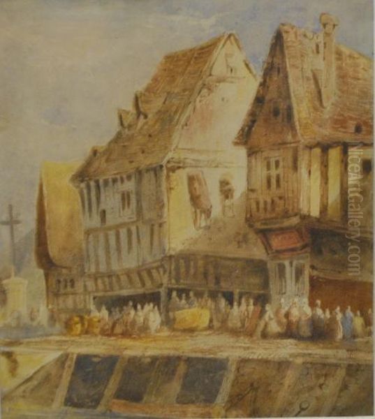 Figures On A Quay Oil Painting by William Callow