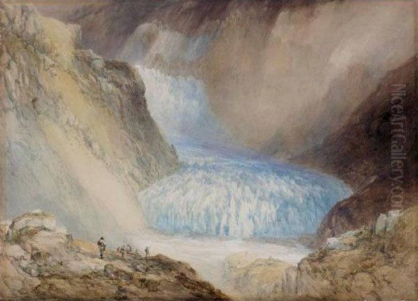 Glacier Du Rhone And The Garlingstock, Pass Of The Furca, Switzerland Oil Painting by William Callow