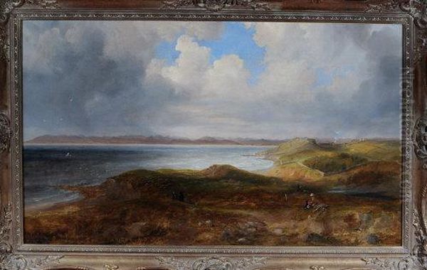 Rabbit Hunters Among Hills Overlooking The Solway Firth Oil Painting by John Wilson Carmichael