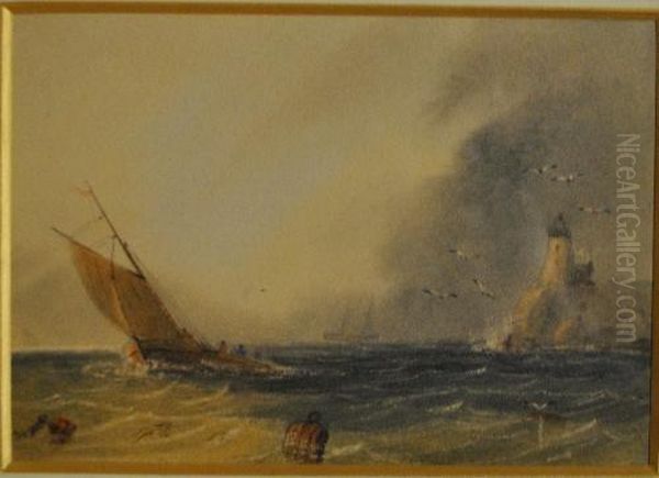 ````````rough Weather Off The Coast```````` Oil Painting by Henry Barlow Carter