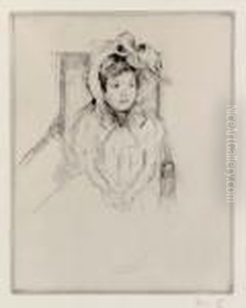 Margot Wearing A Large Bonnet Seated In An Armchair Oil Painting by Mary Cassatt