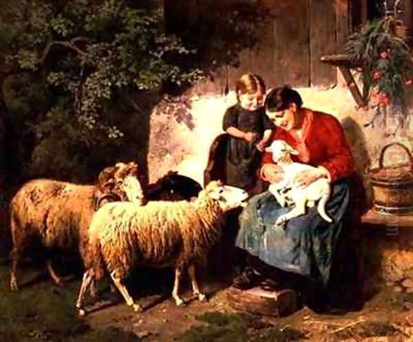 The Pet Lamb Oil Painting by Adolf Eberle