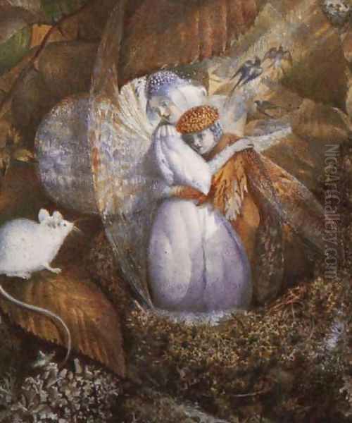 Fairy Lovers in a Bird's Nest watching a White Mouse Oil Painting by John Anster Fitzgerald