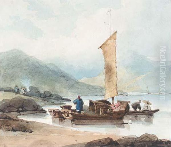 Fishing Boats, Macao Oil Painting by George Chinnery