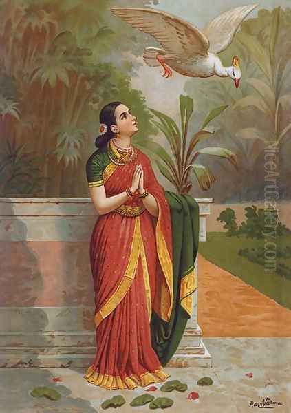 Hamsa Damayanthi 2 Oil Painting by Raja Ravi Varma