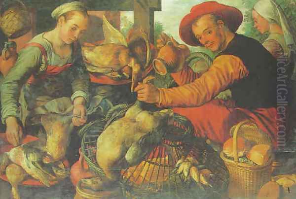 Peasants at a poultry stall Oil Painting by Joachim Beuckelaer