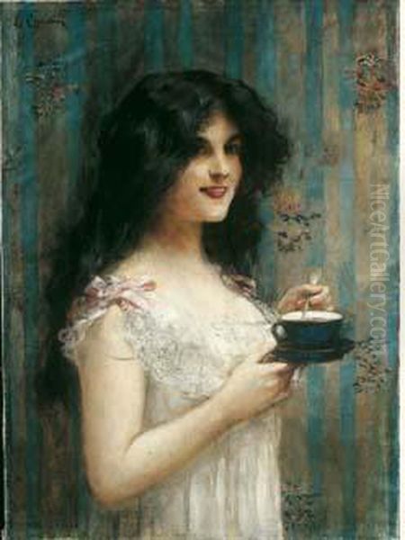 Jeune Femme Tenant Une Tasse De The Oil Painting by Leon Francois Comerre