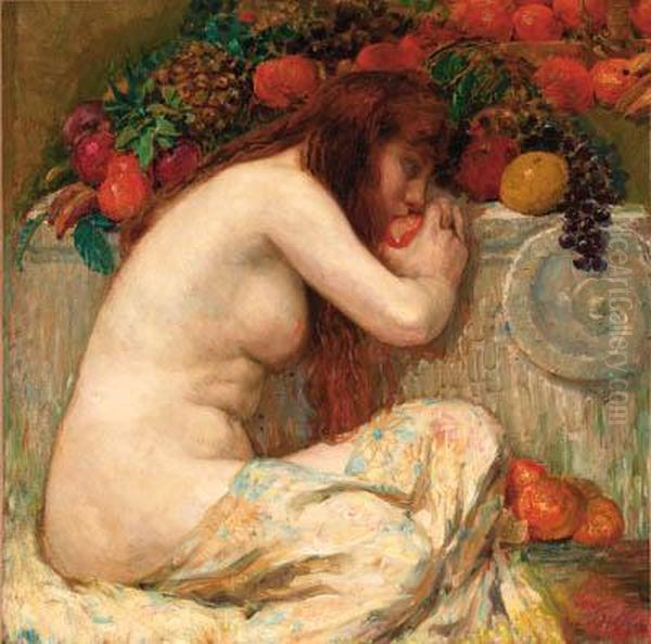 Femme Nue Mangeant Un Fruit Oil Painting by Leon Francois Comerre