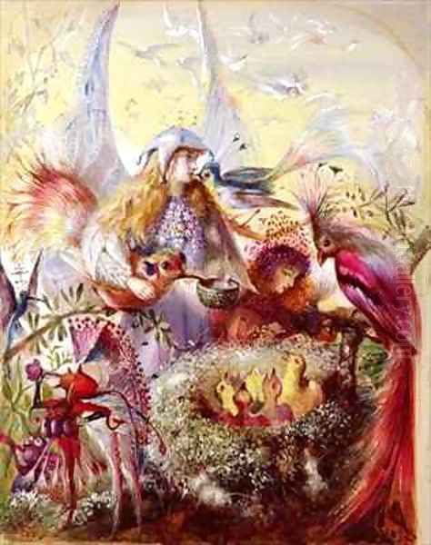 Fairies with Birds Oil Painting by John Anster Fitzgerald