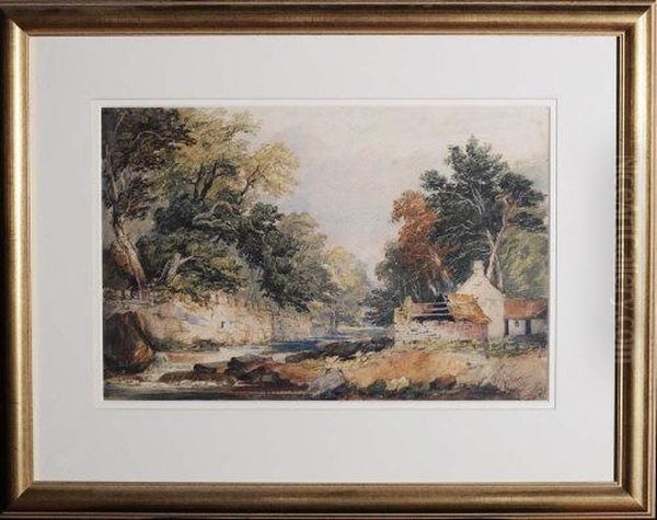 A Farm By A River Oil Painting by David I Cox