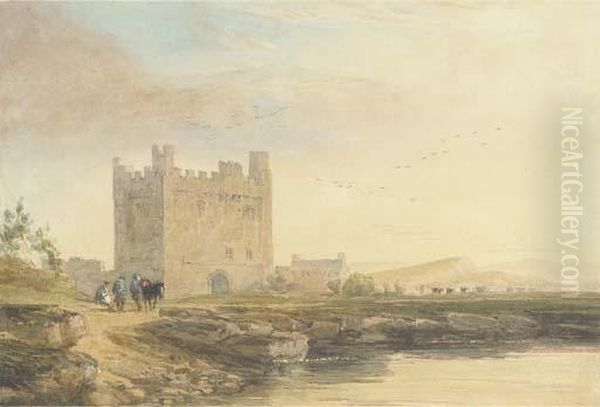 An Old Border Castle Oil Painting by David I Cox