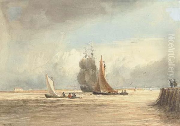 Shipping Off Gravesend Oil Painting by David I Cox