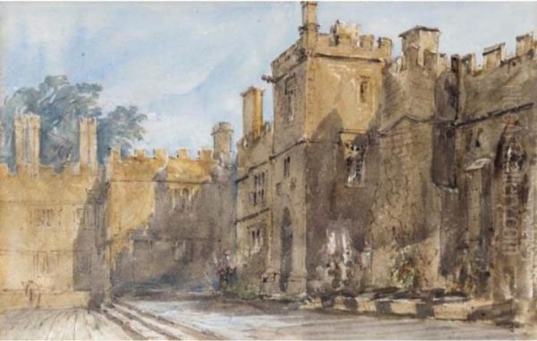 The Courtyard, Haddon Hall Oil Painting by David I Cox