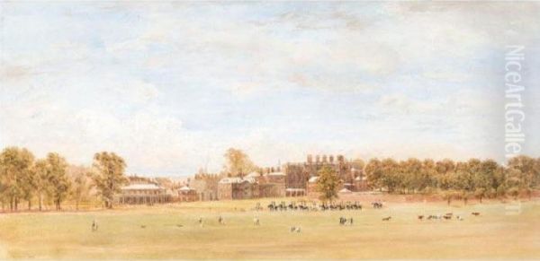 Buckingham House From Green Park Oil Painting by David I Cox