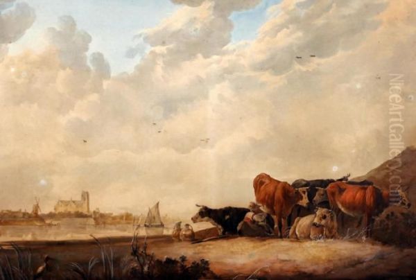 A Dutch Landscape With Cattle Oil Painting by Aelbert Cuyp