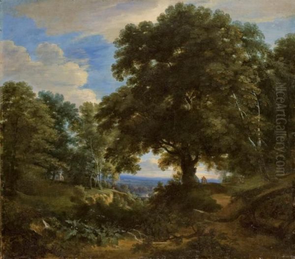 Paysan Priant Au Pied D'un Grand Arbre Oil Painting by Jacques D Arthois