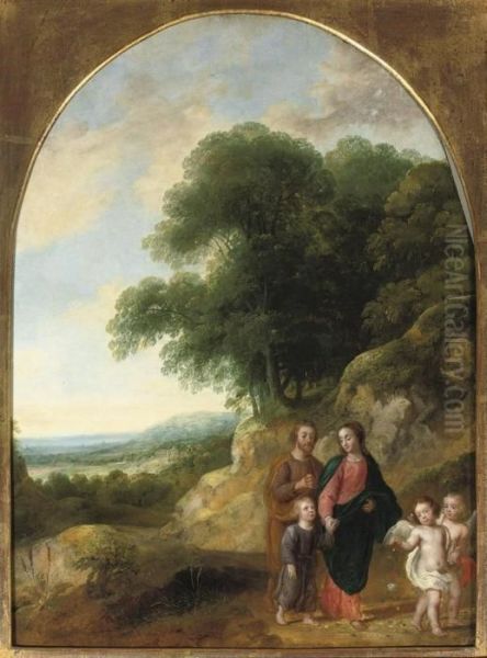 The Flight Into Egypt Oil Painting by Jacques D Arthois