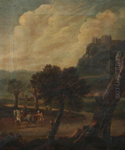 Landscape With St. Martin And The Beggar In The Distance Oil Painting by Jacques D Arthois